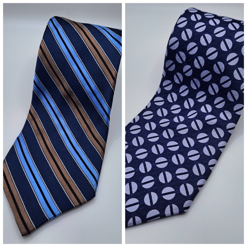 Robert Talbott Silk Necktie Lot 2 Men OS Purple Blue Striped Geometric Hand Sewn